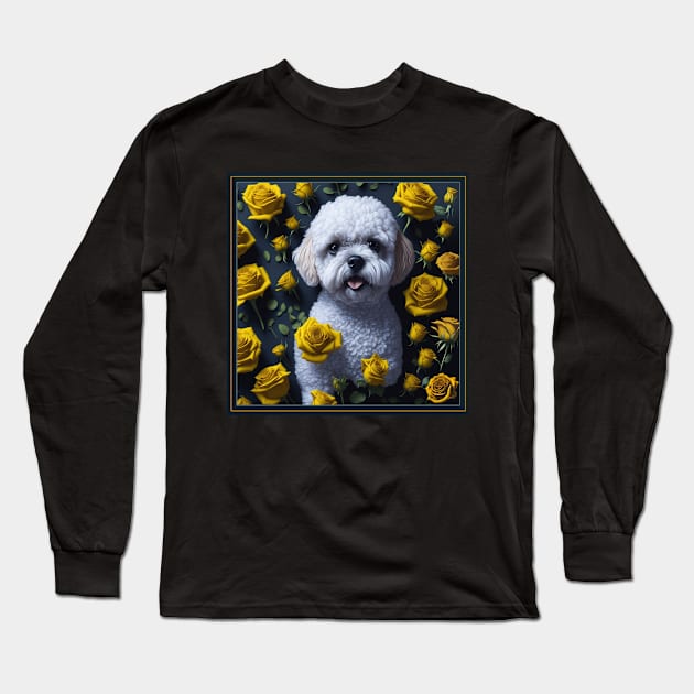 Maltipoo yellow roses Long Sleeve T-Shirt by xlhombat